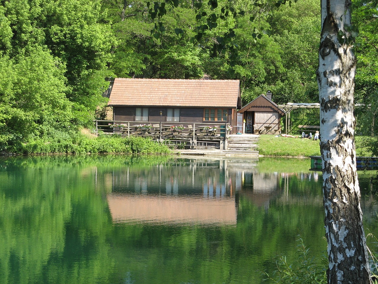 lake fishing house nature free photo