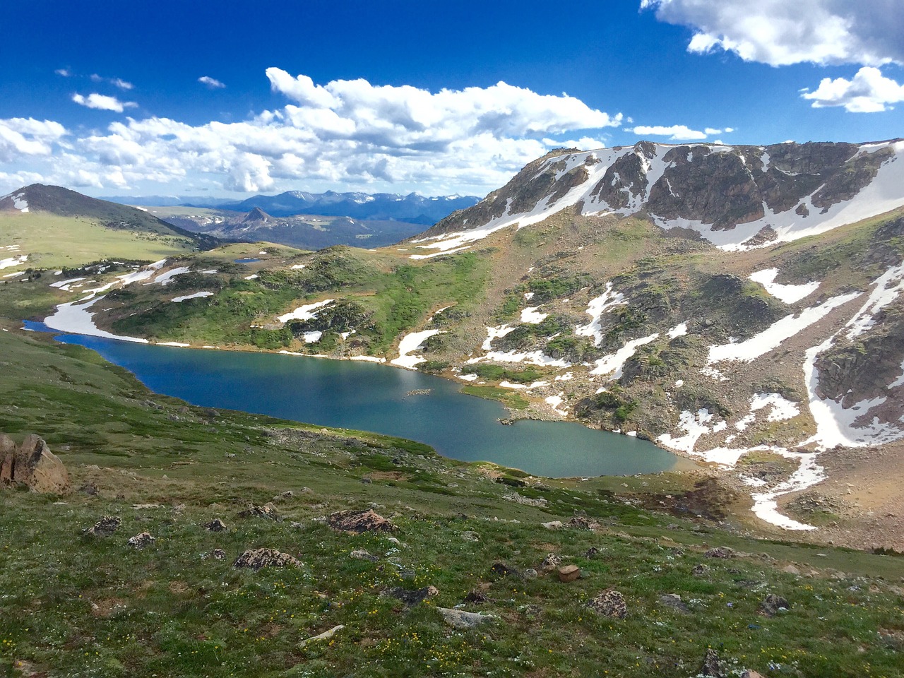 lake mountains snowpack free photo