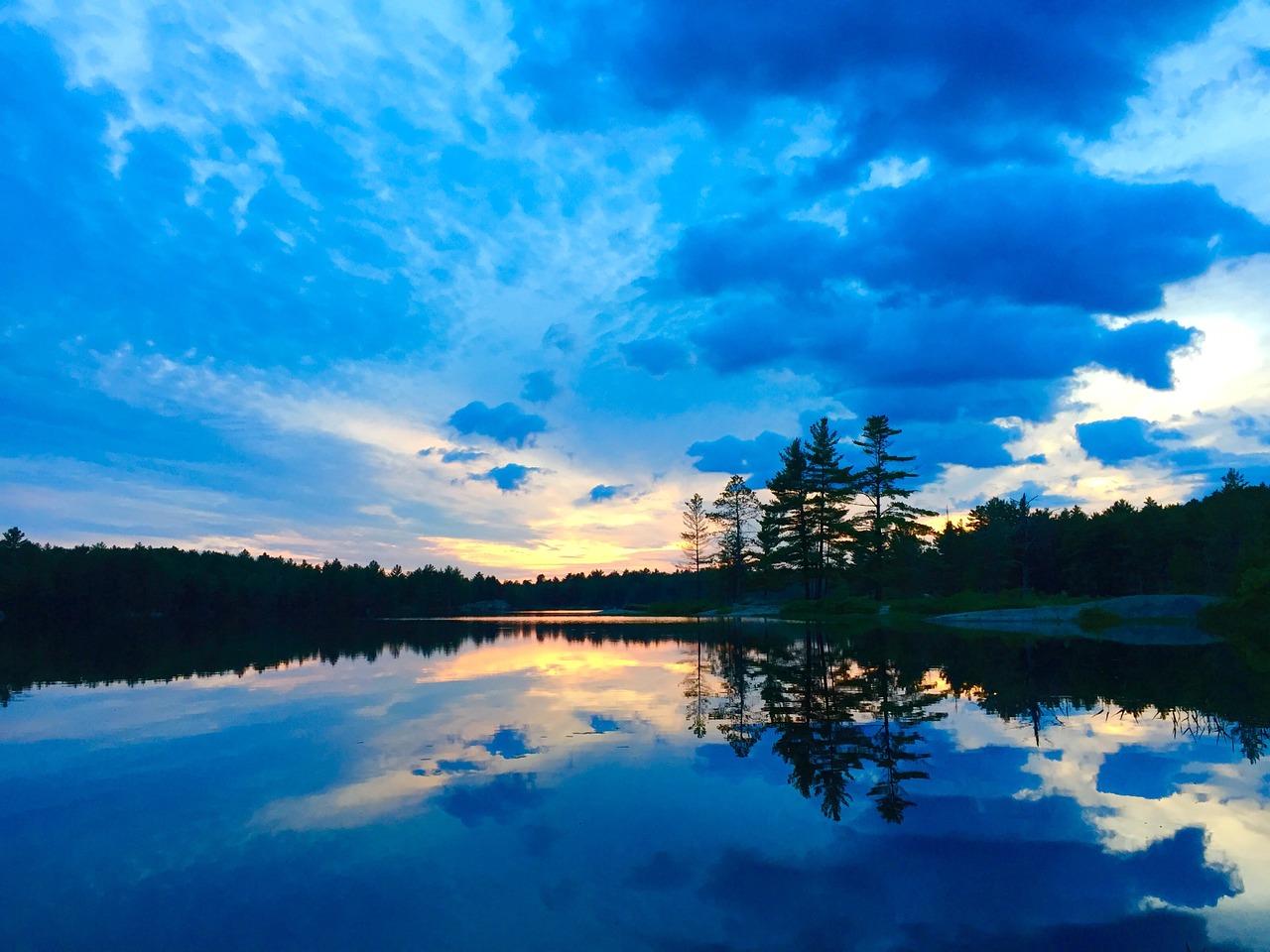 lake sunset reflection free photo