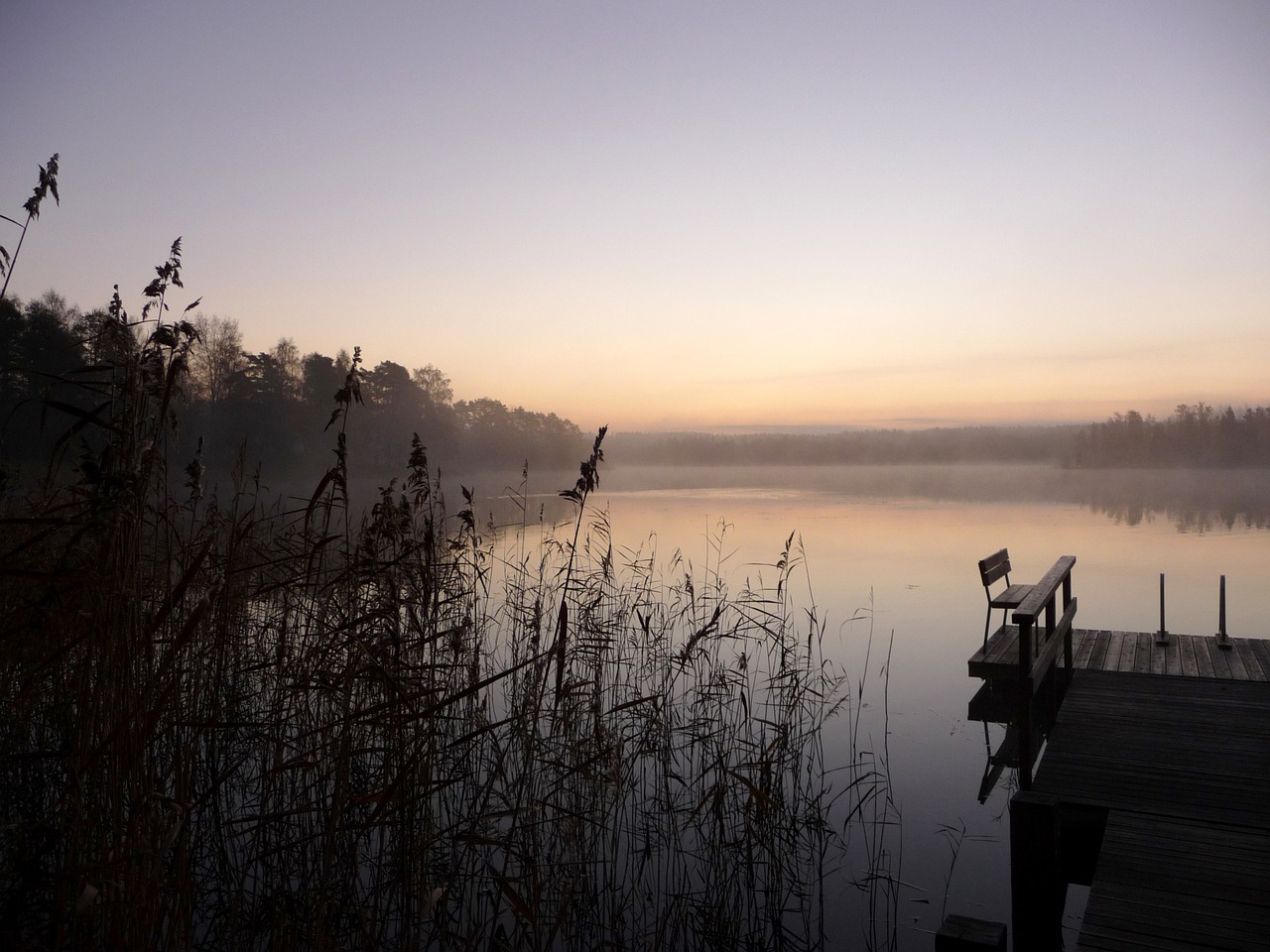 lake dawn morning free photo