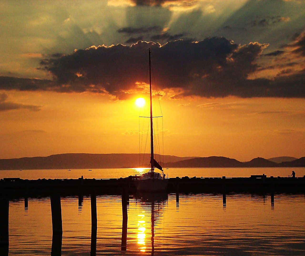 lake balaton sunset landscape free photo