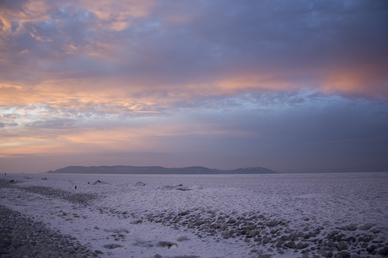 lake balaton ice sunset free photo