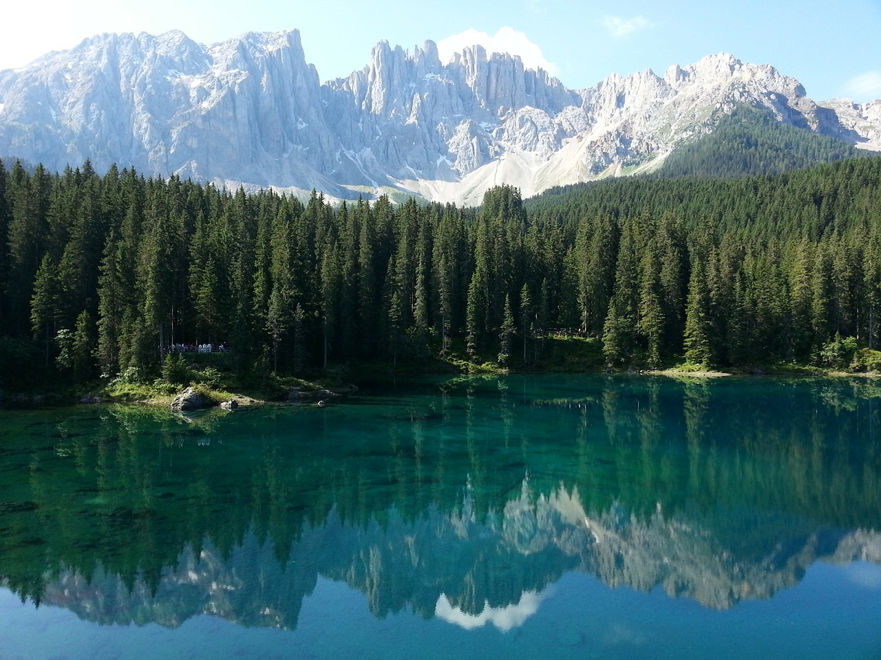 lake caress dolomites italy free photo