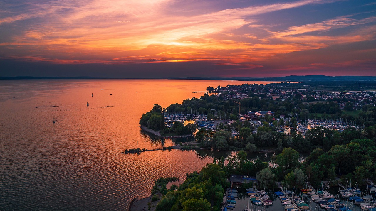 lake constance  sunset  luftbildaufnahme free photo