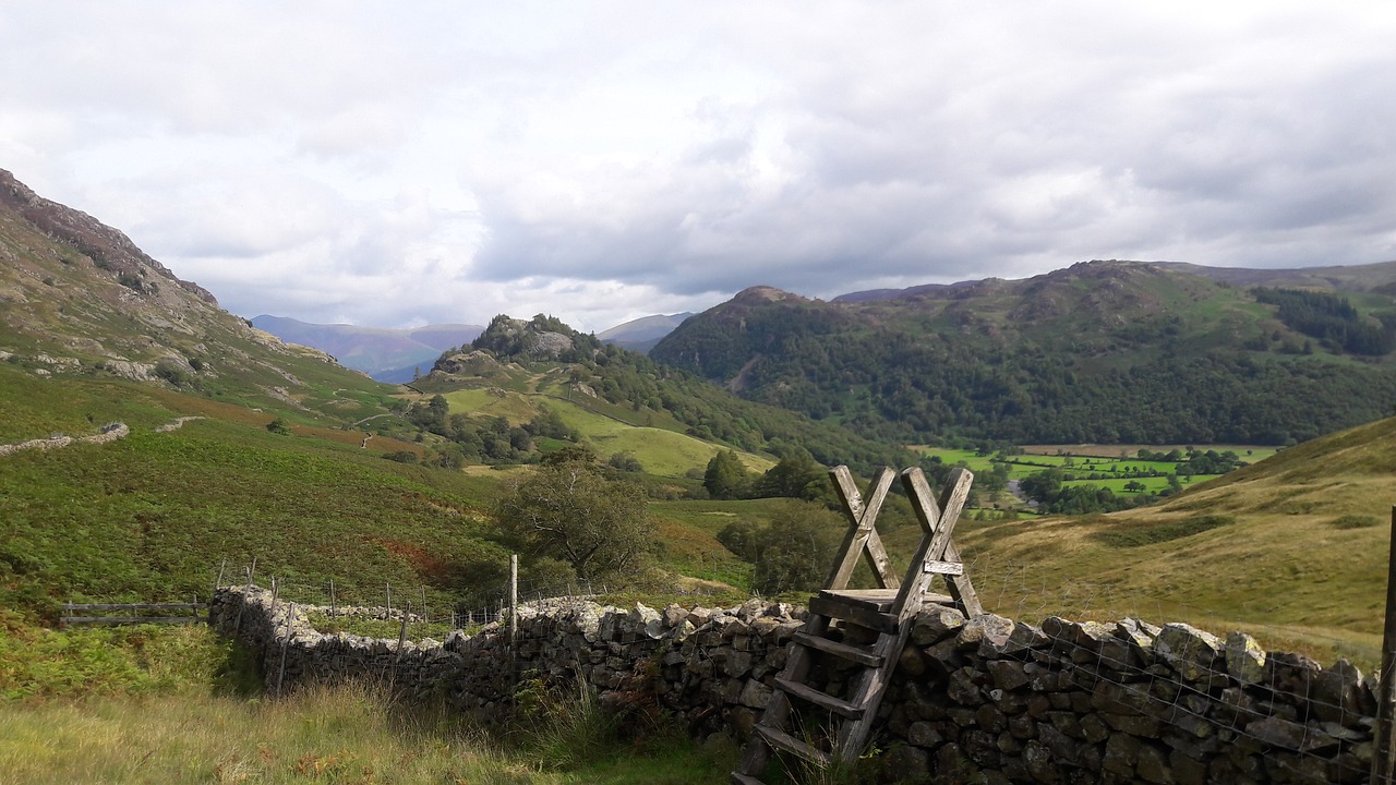 lake district country scene stone wall free photo