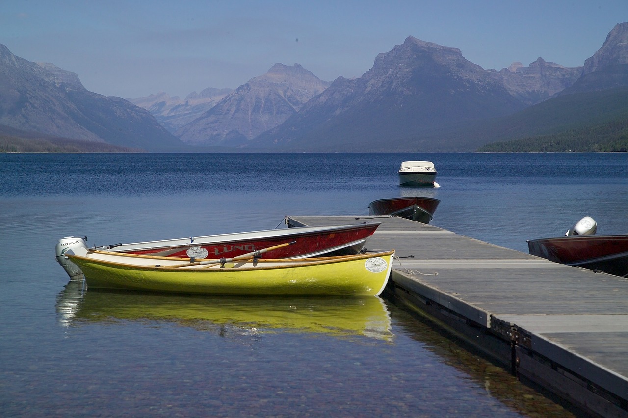 lake mcdonald boats dock free photo