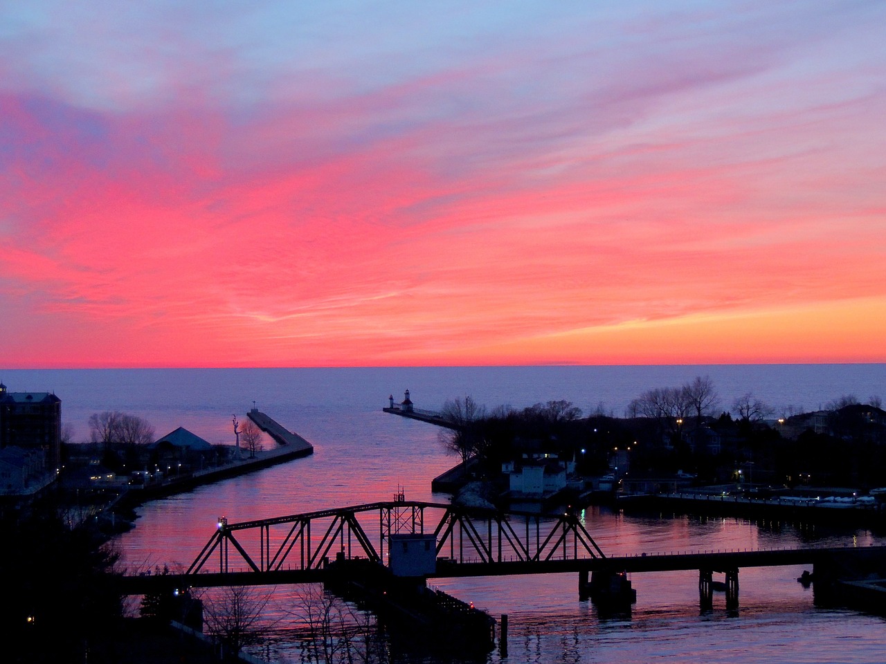 lake michigan sunset sky free photo