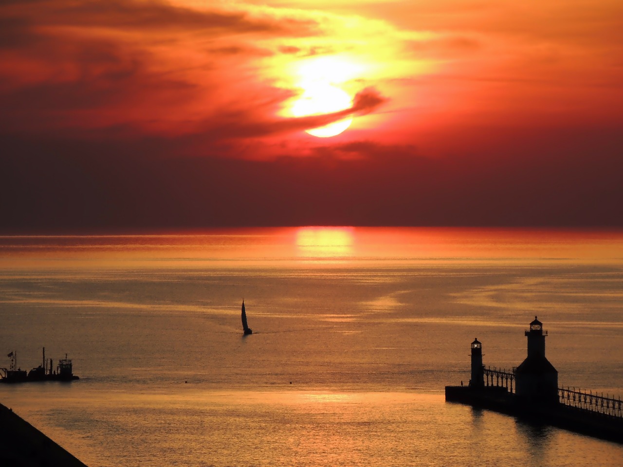 lake michigan sunset sky free photo