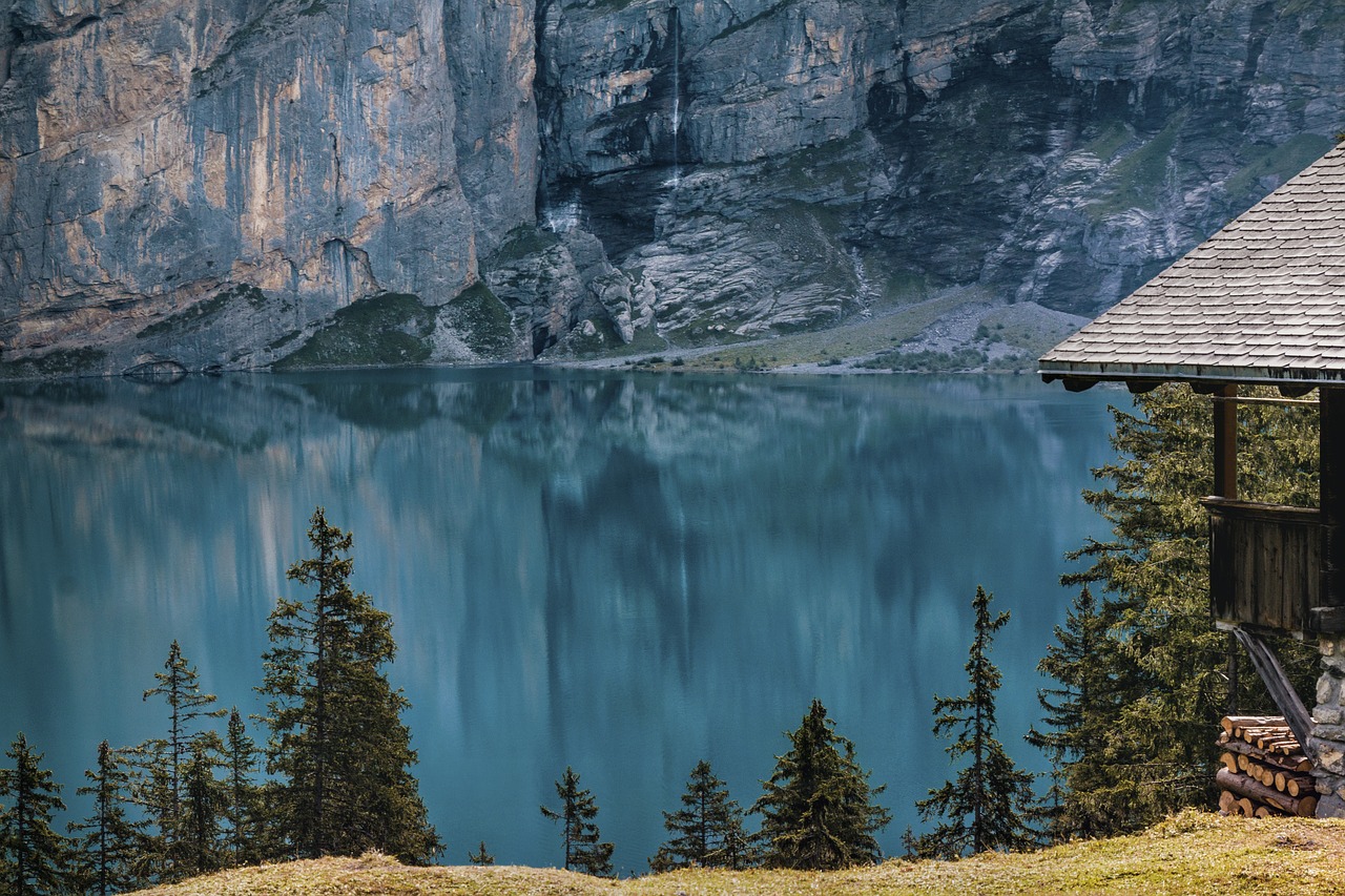 lake oeschinen bergsee mirroring free photo