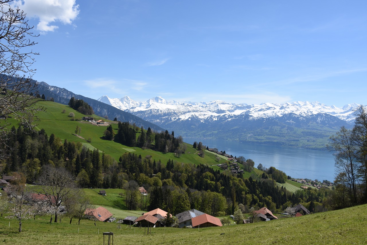 lake thun mountains switzerland free photo