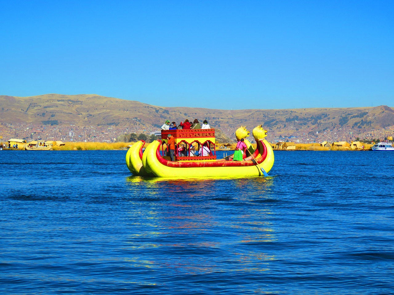 lake titicaca water boat free photo