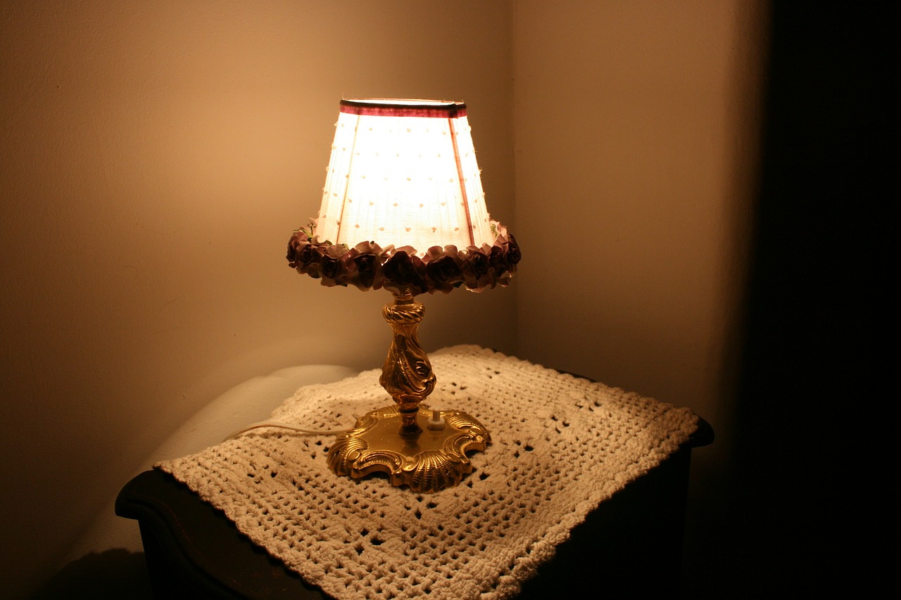lamp nightstand crochet towel free photo