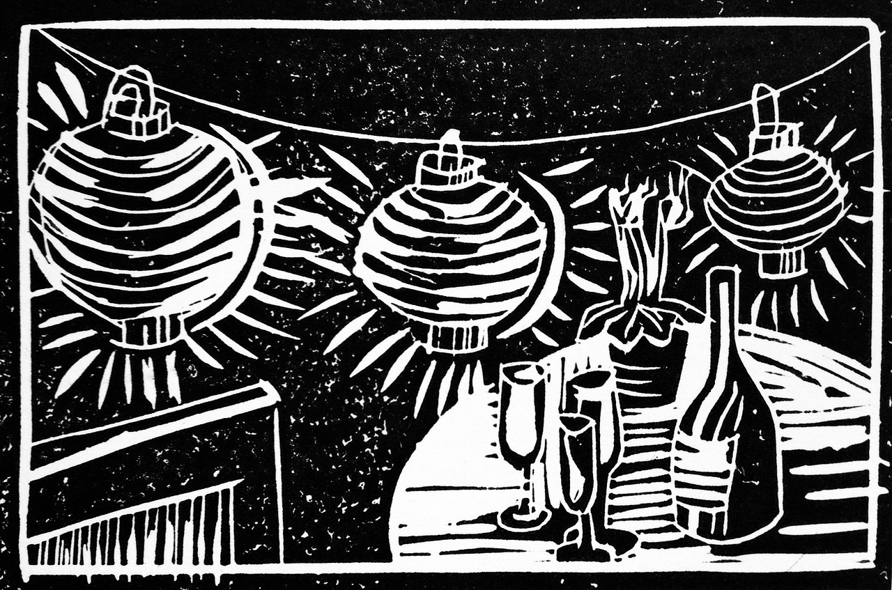 lampion summer linocut free photo