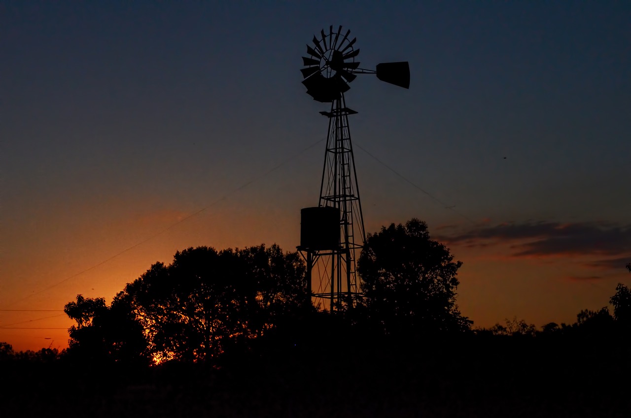 landscape sunset wind mill free photo
