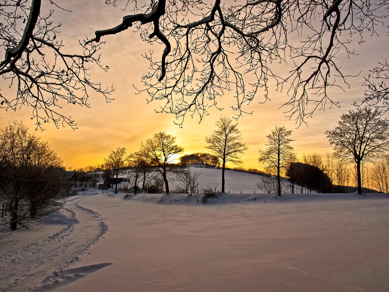 landscape winter sunset free photo