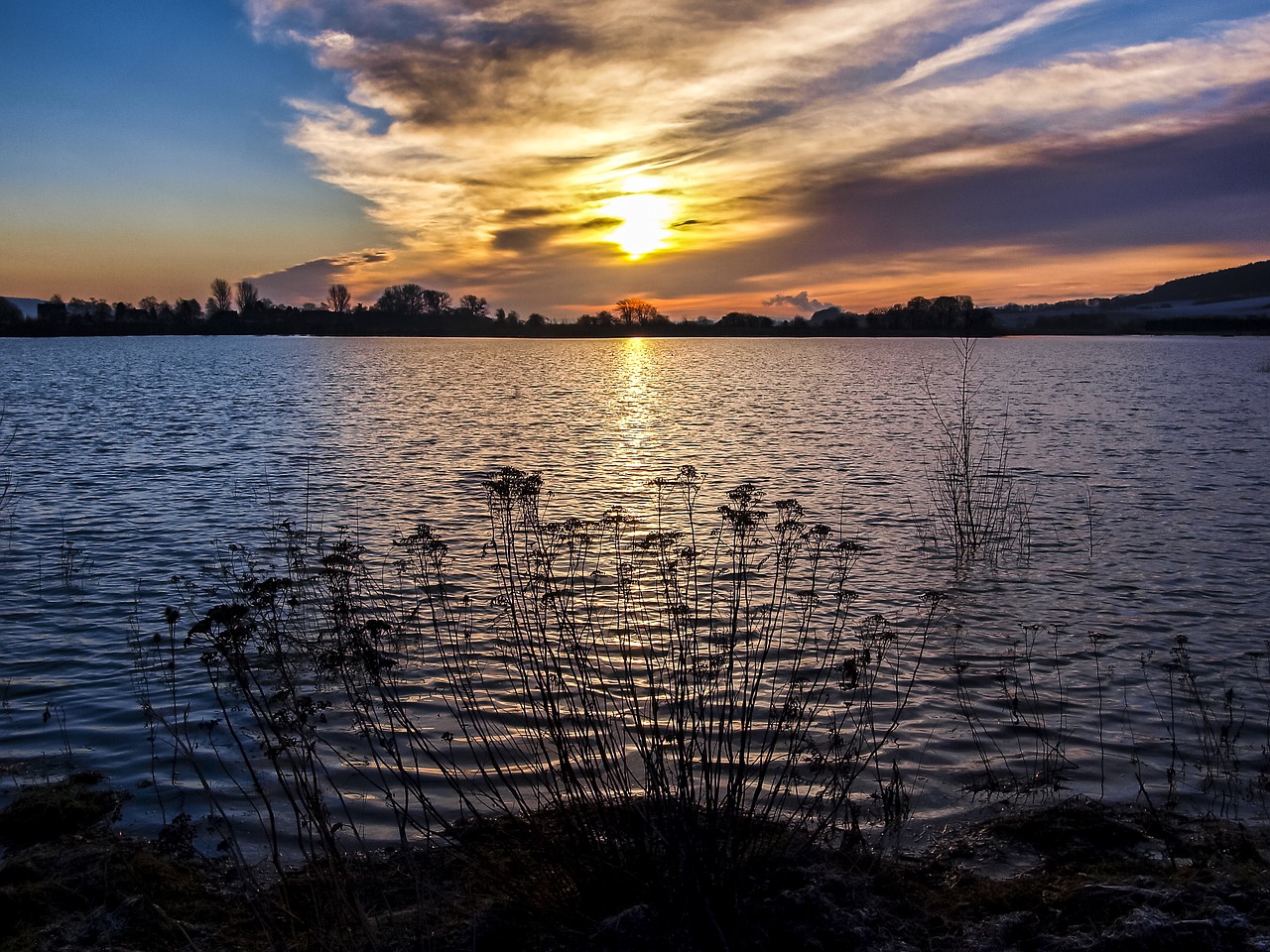 landscape pond twilight free photo