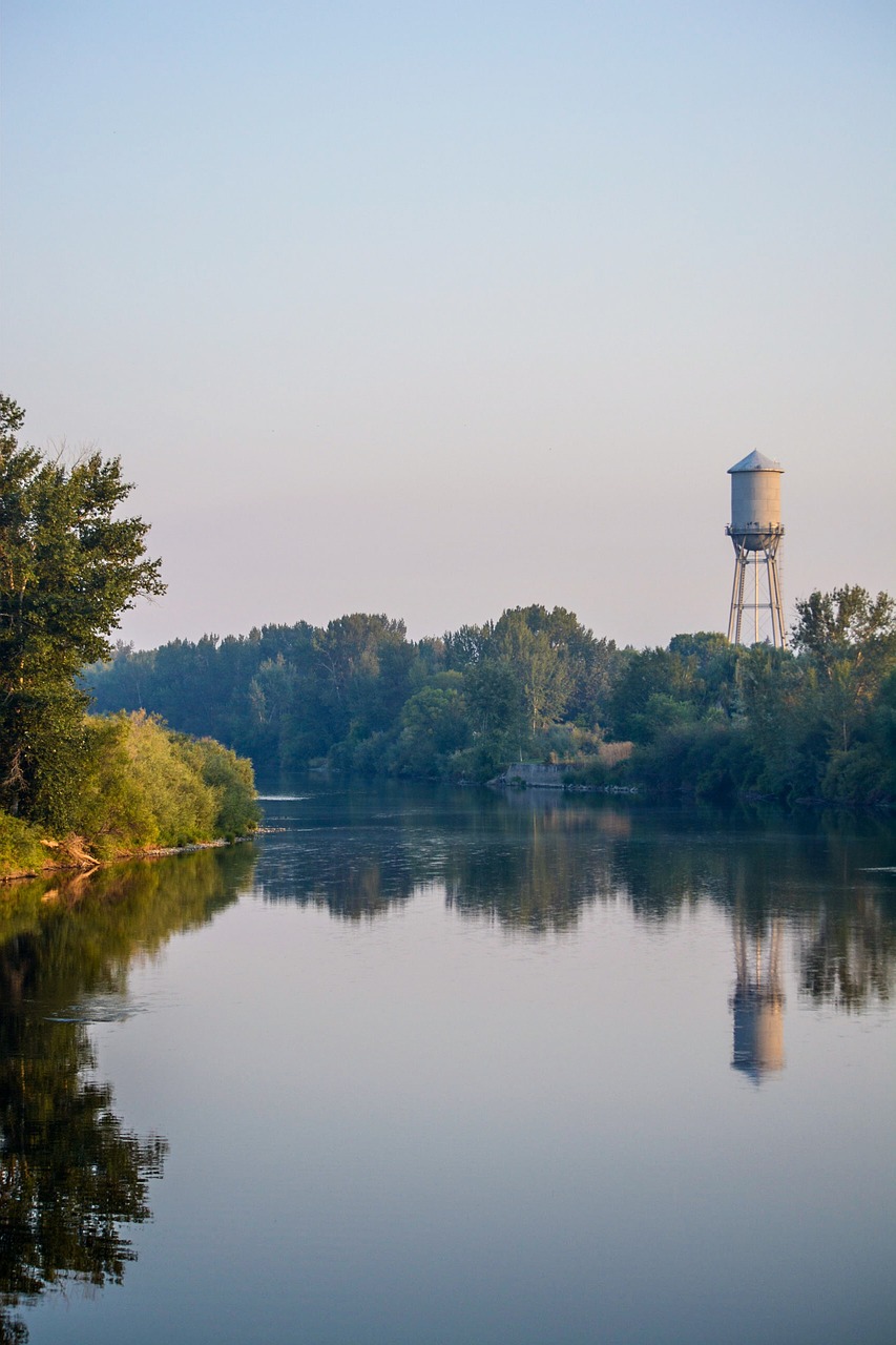 landscape water tower reflections free photo