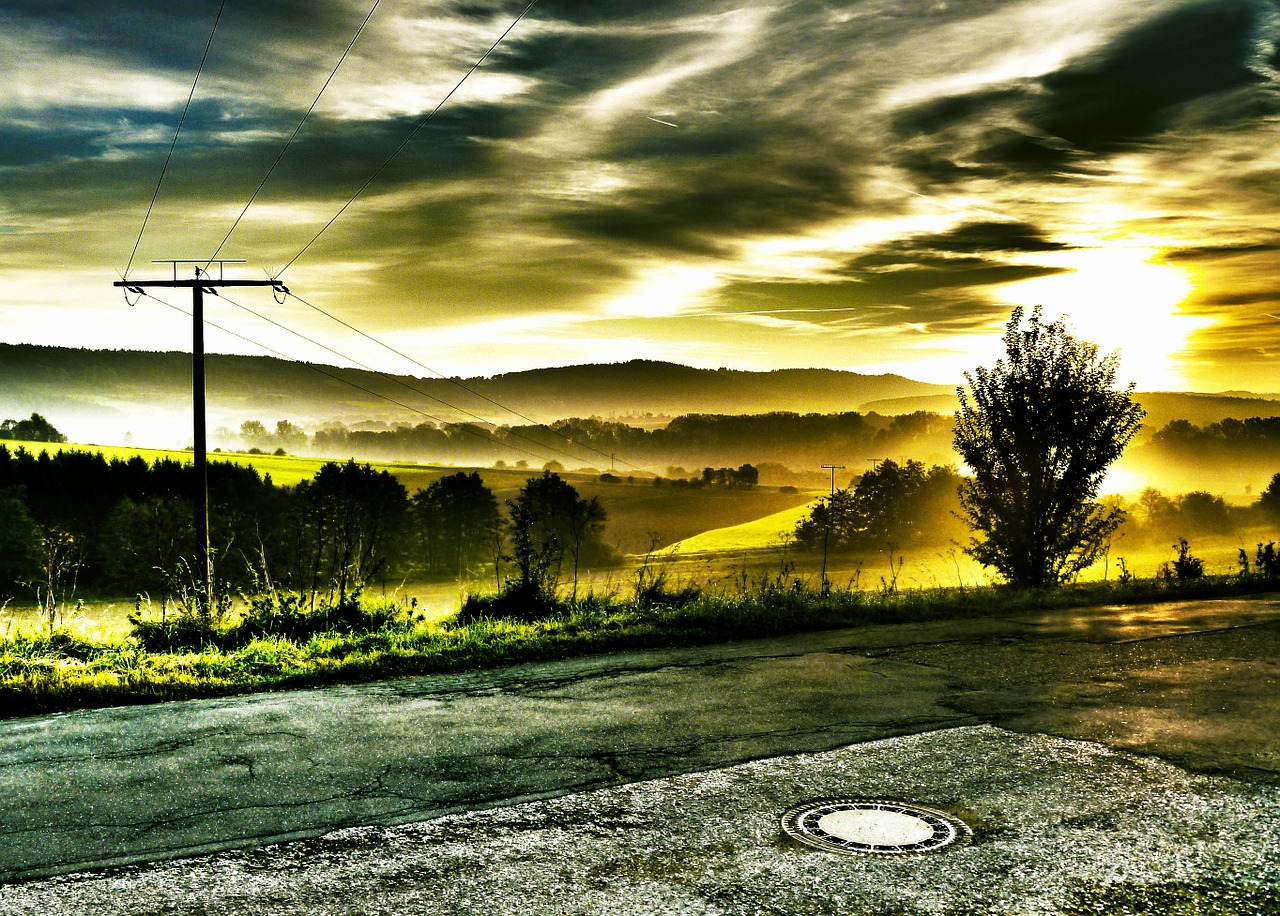 landscape power line sunrise free photo