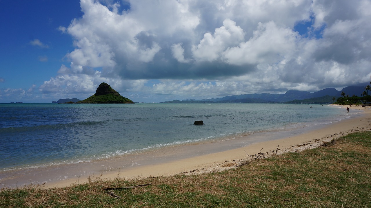 landscape the sea blue sky and white clouds free photo