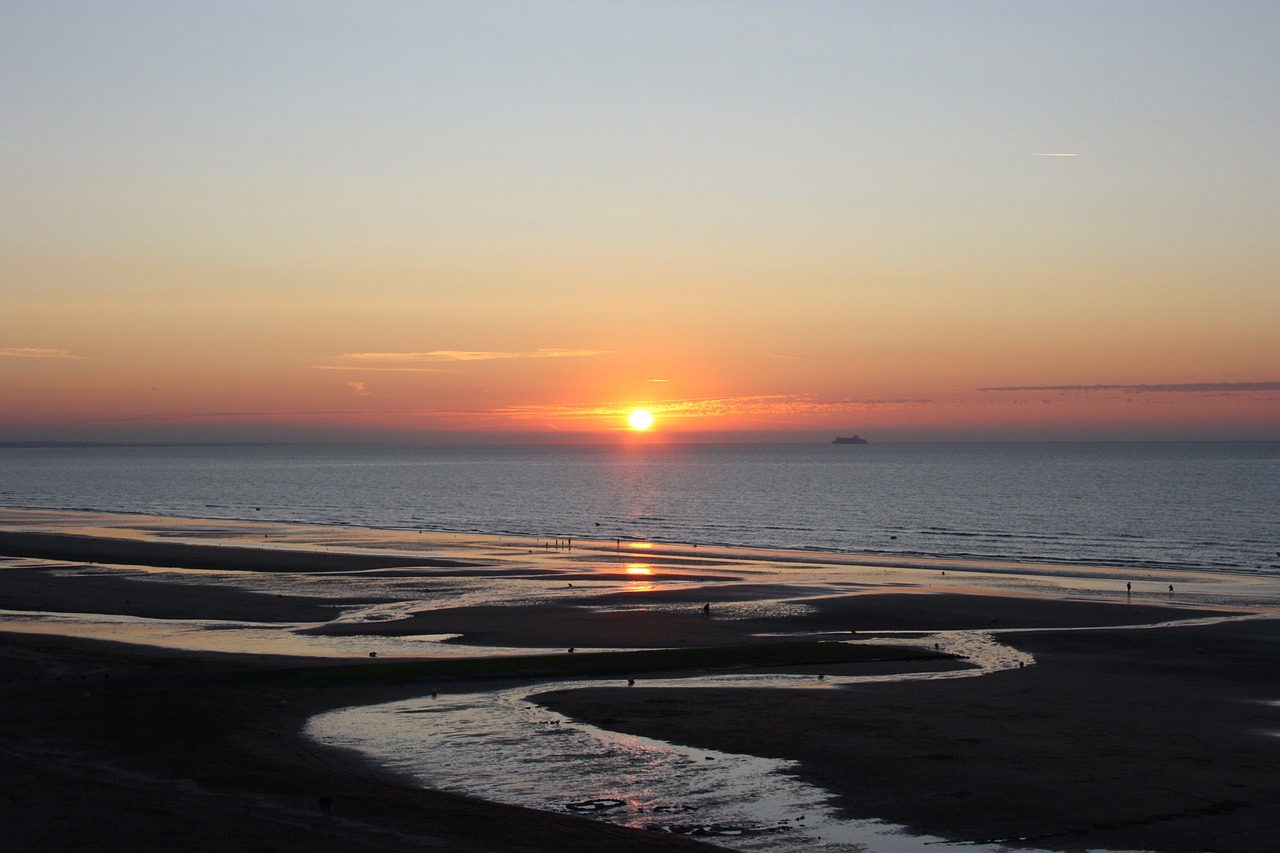 landscape was normandy beach sunset free photo