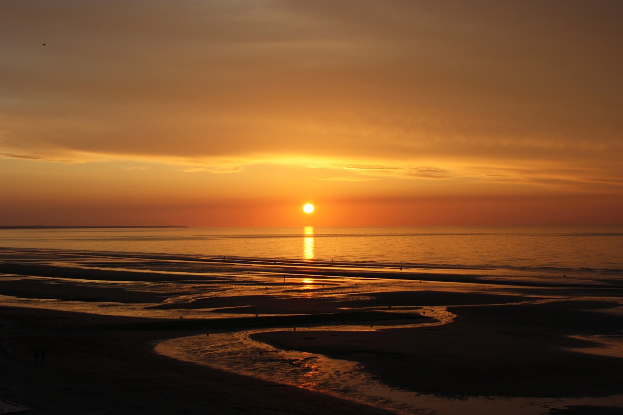 landscape was normandy beach sunset free photo