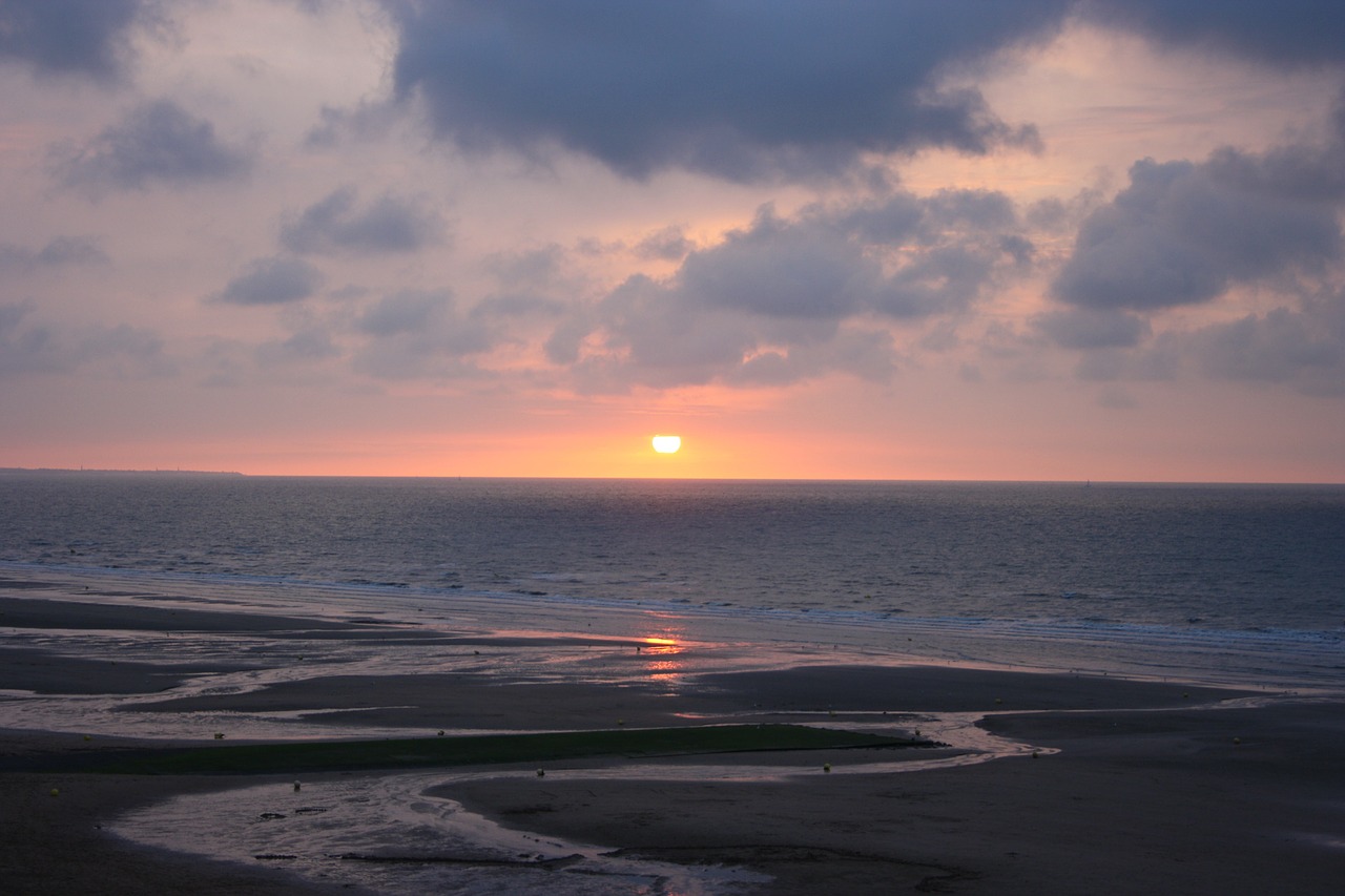 landscape was normandy beach sunset free photo