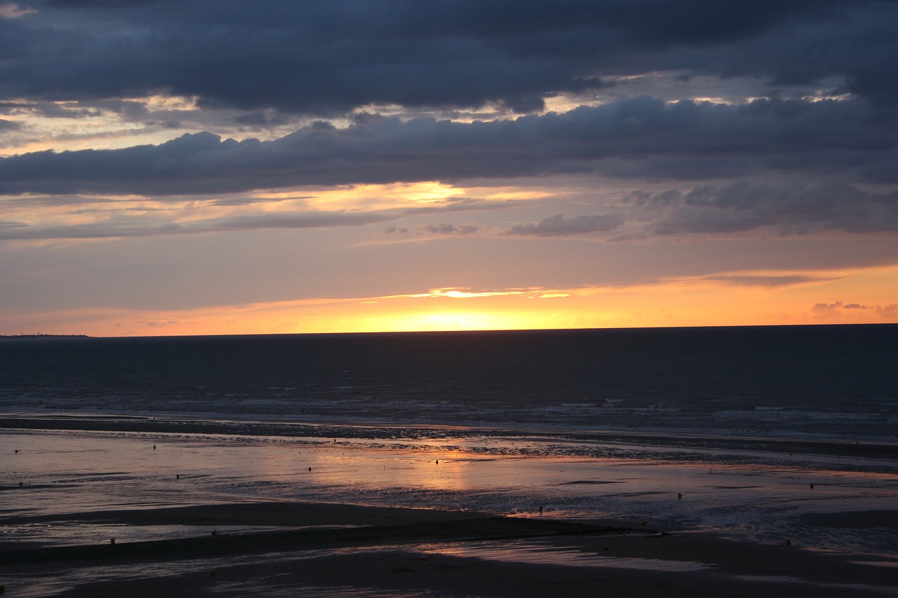 landscape was normandy beach sunset free photo