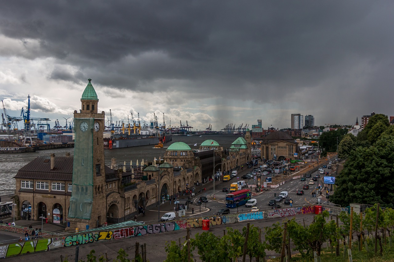 landungsbrücken  rain  hanseatic free photo