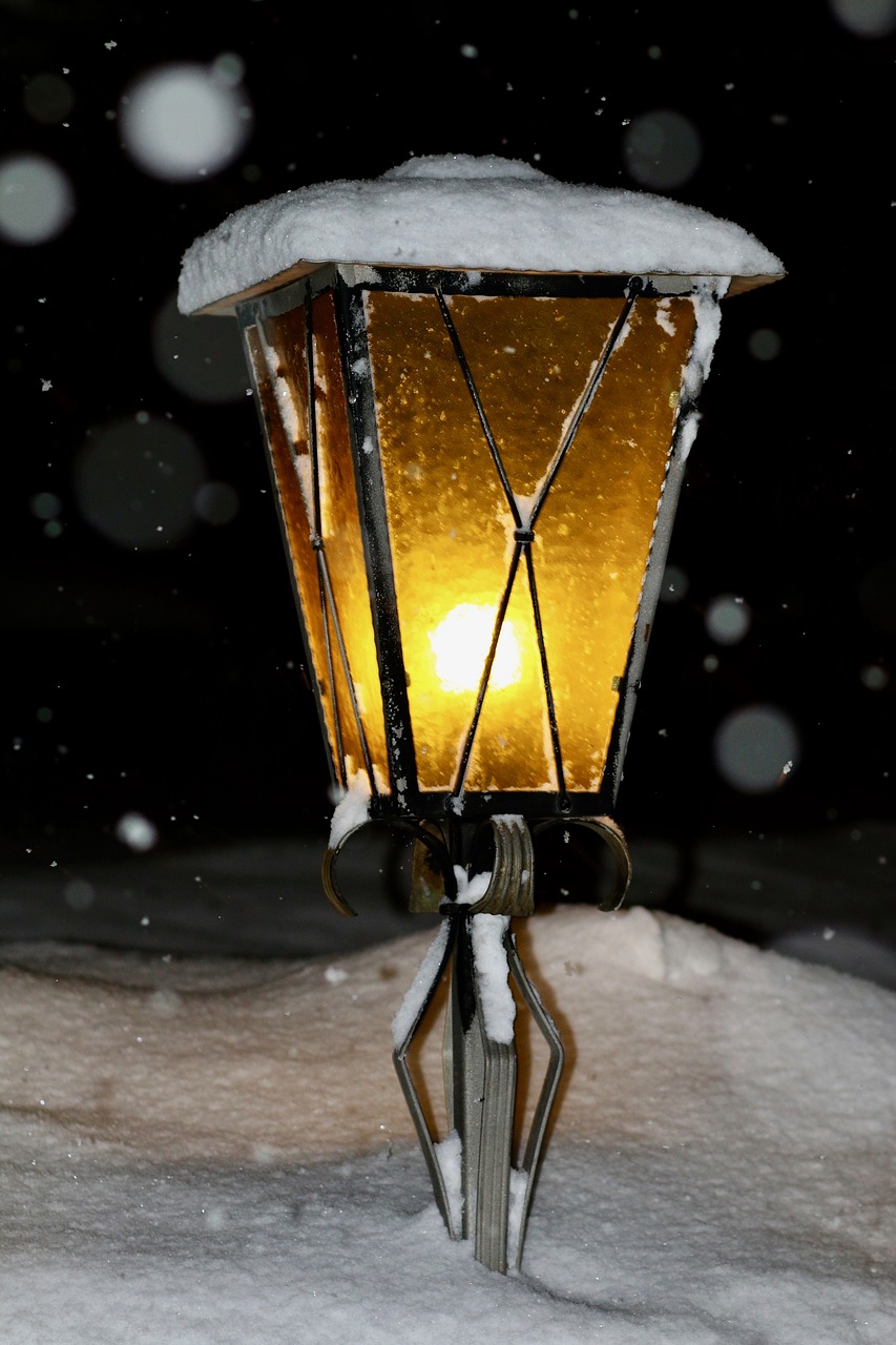 lantern light snowfall free photo