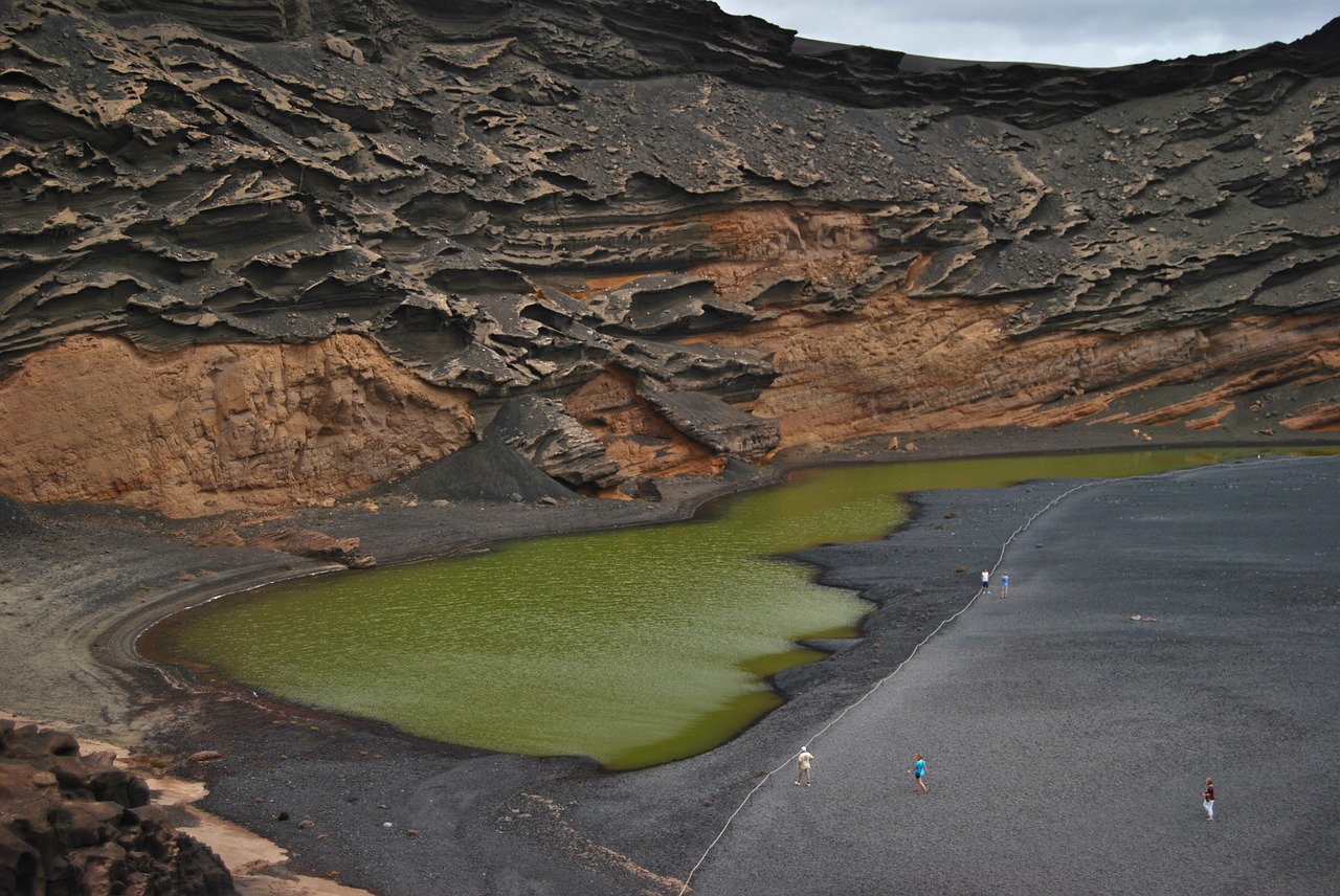 lanzarote green lake volcanic free photo