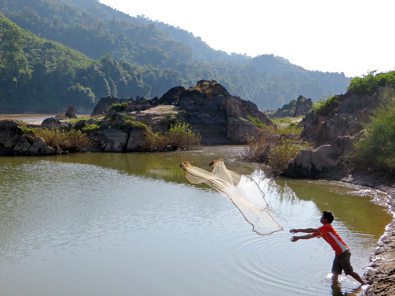 laos mékong fishing free photo