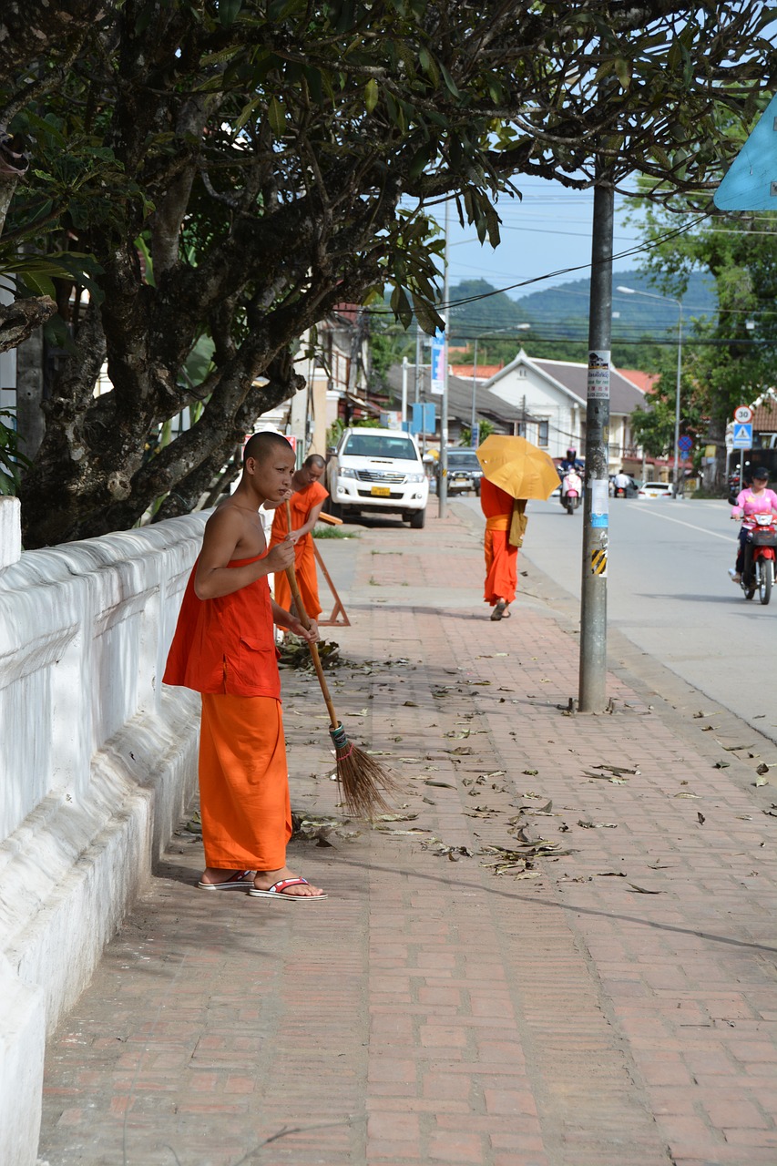 laos luang prabang monks free photo