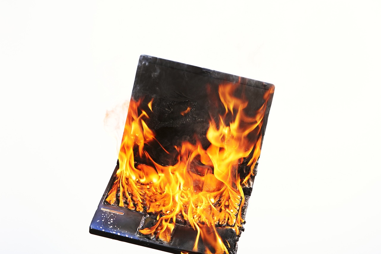 laptop fire stress free photo