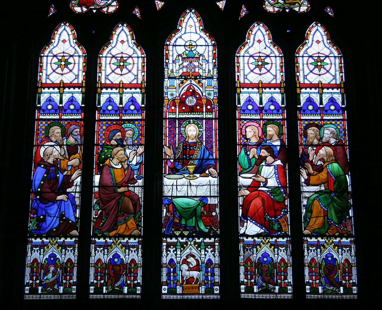 last supper stained glass window st michael's church free photo