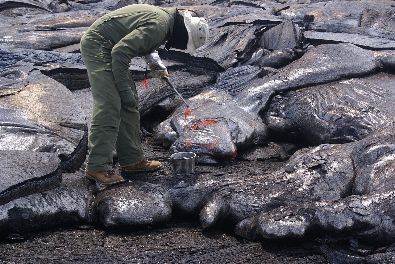 lava sampling scientist volcanology free photo