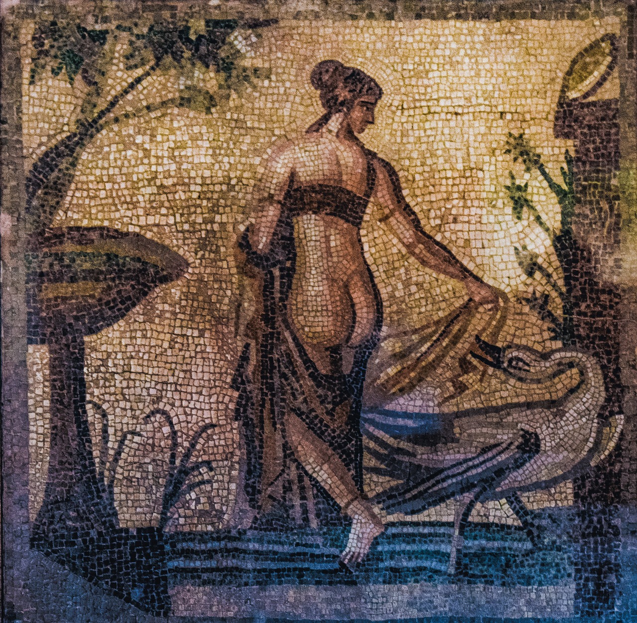 leda and swan  mosaic  ancient free photo