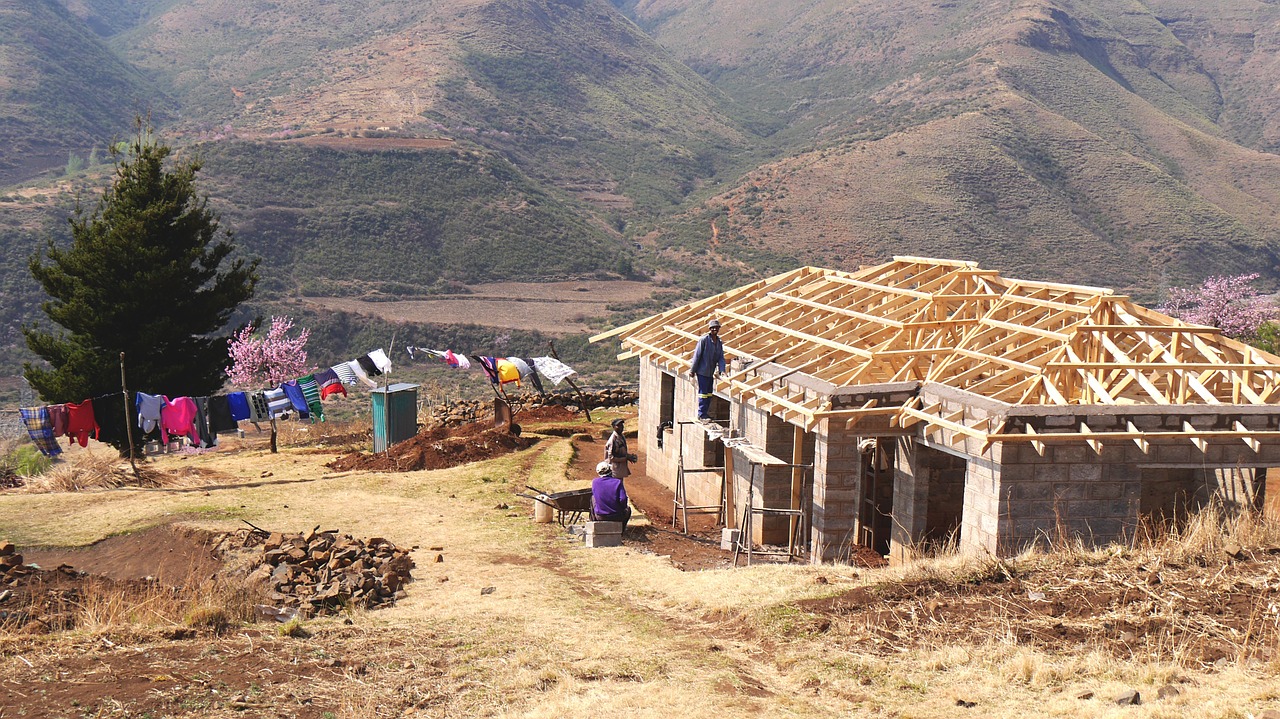 lesotho house construction landscape free photo