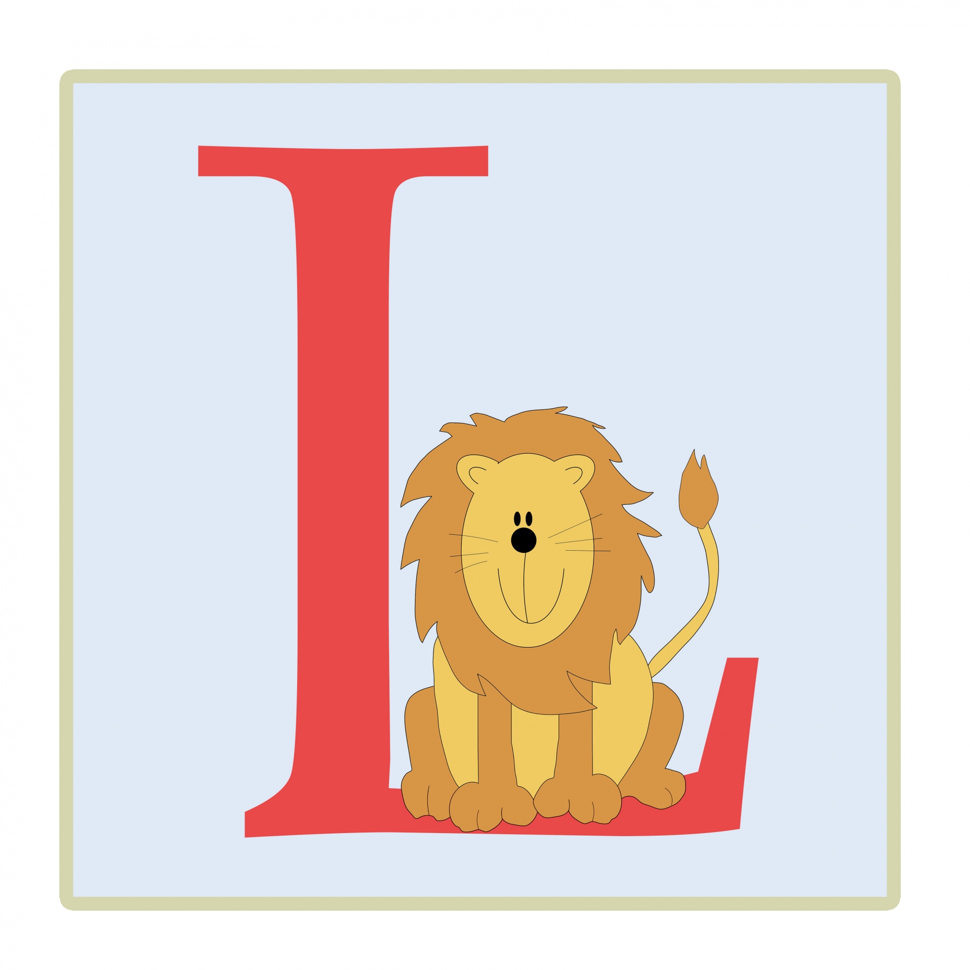 Set of 6 Letter L Alphabet or Monogram Letter Yellow Lion 