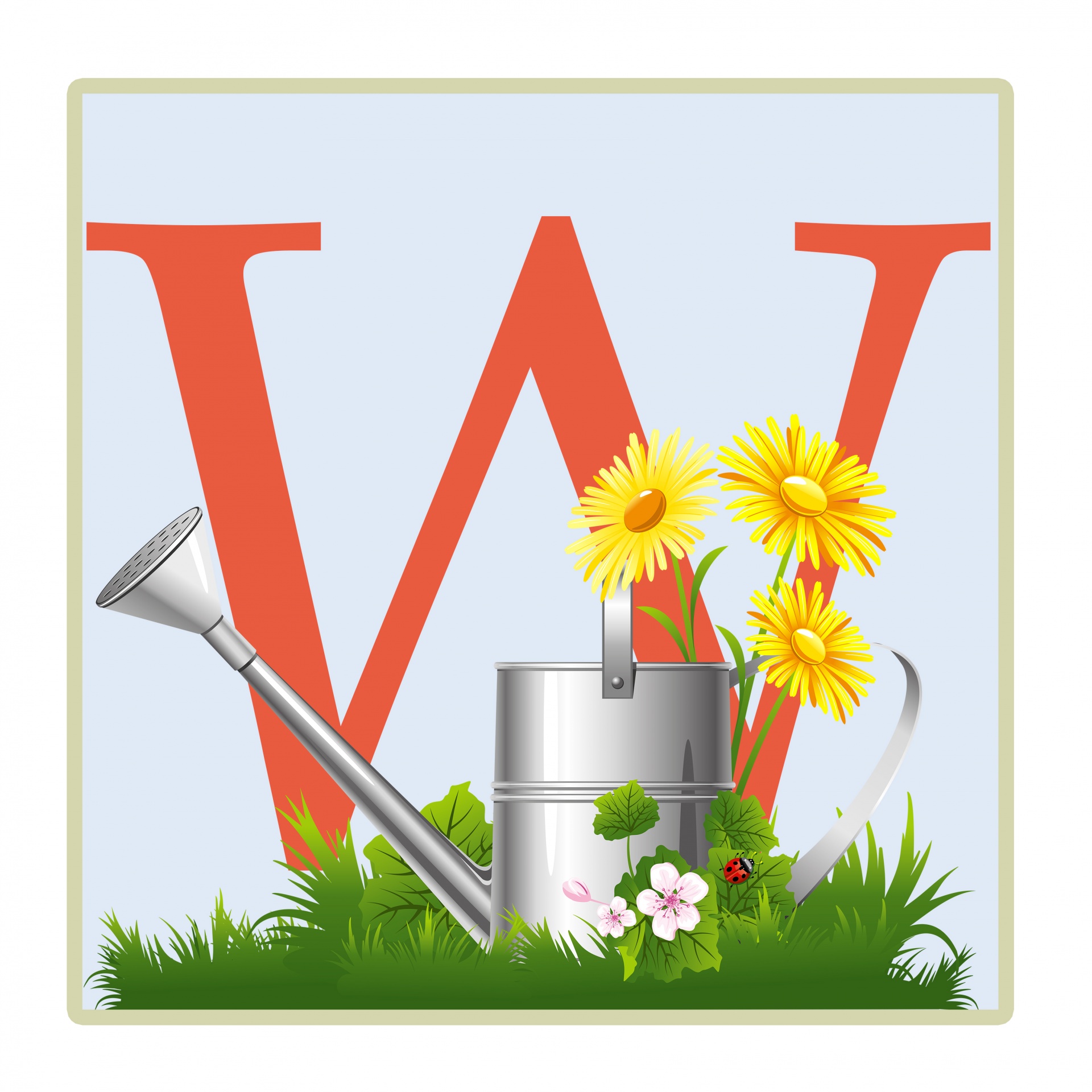 w letter watering can free photo