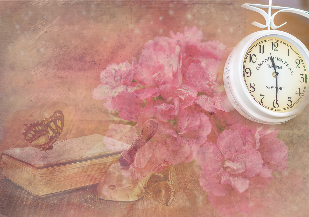 lettering clock flowers free photo