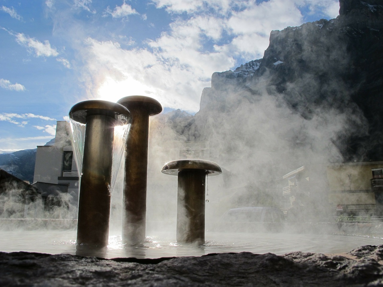 leukerbad thermal water fountain free photo