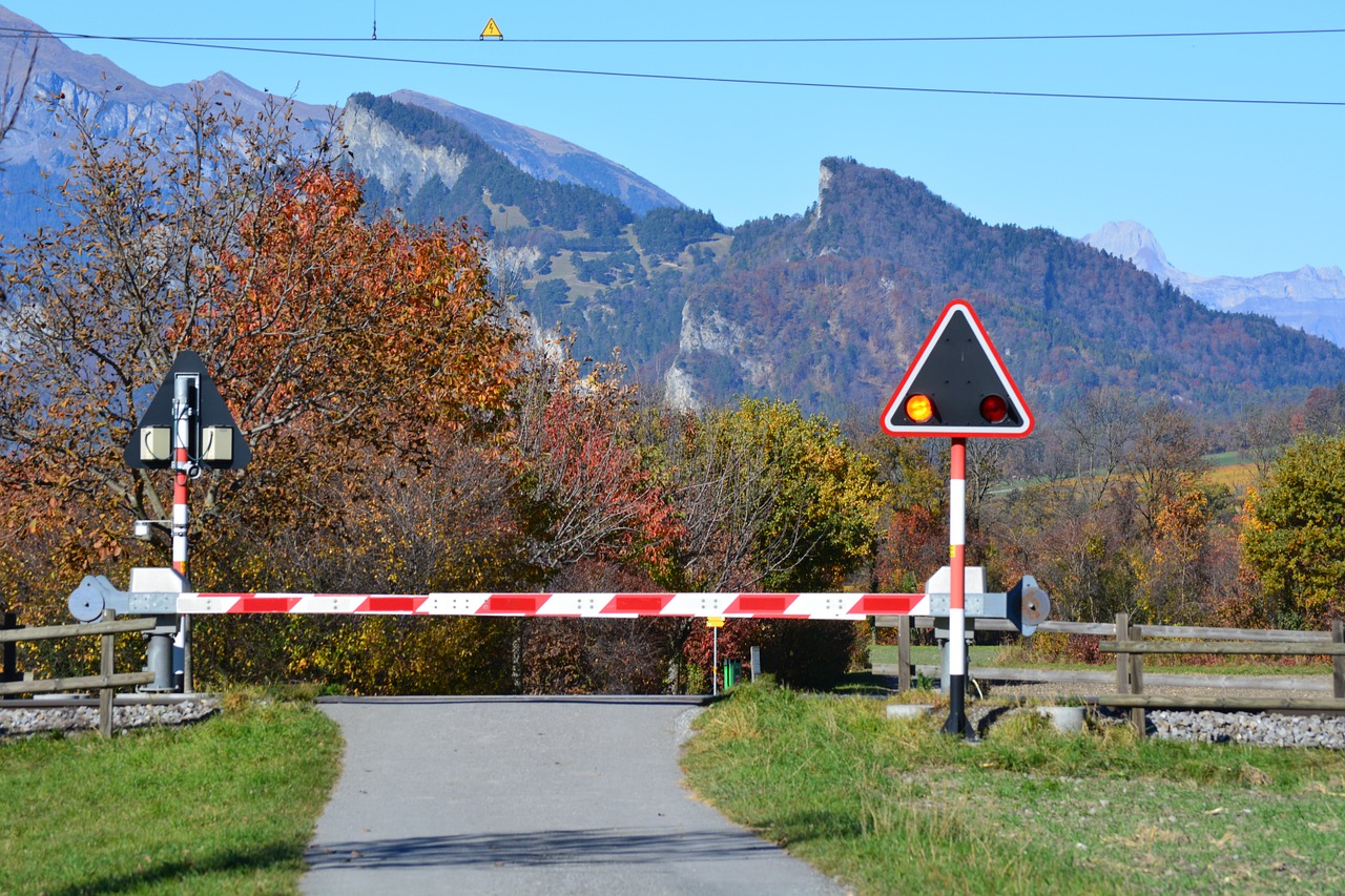 level crossing autumn mountains free photo