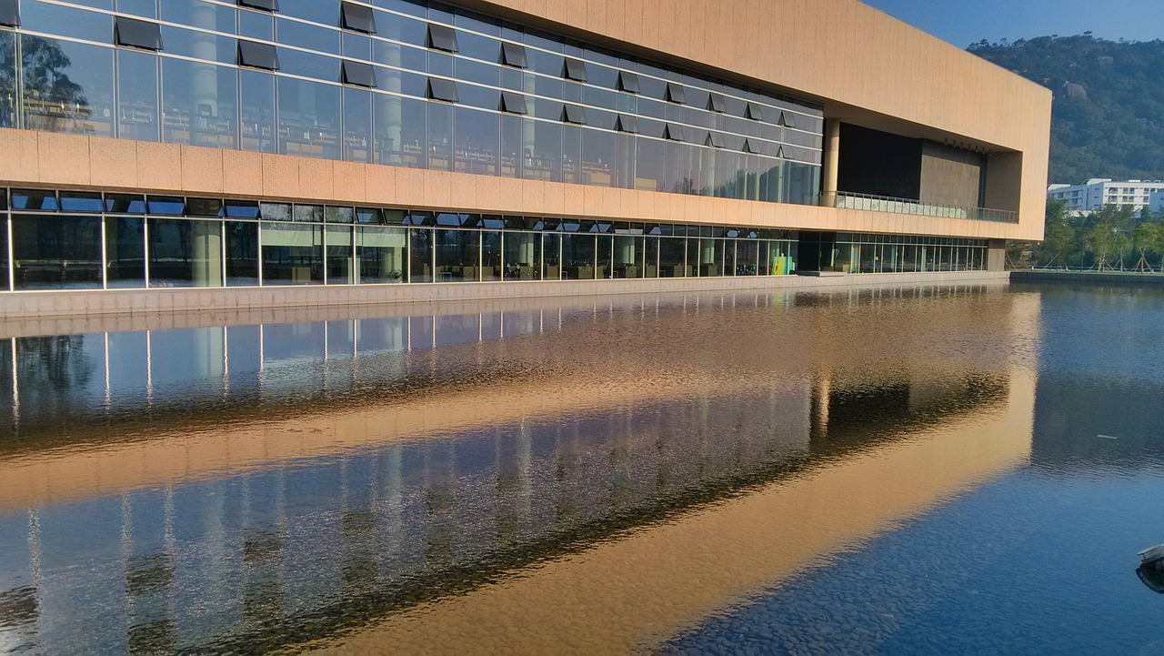 library shantou university water building free photo