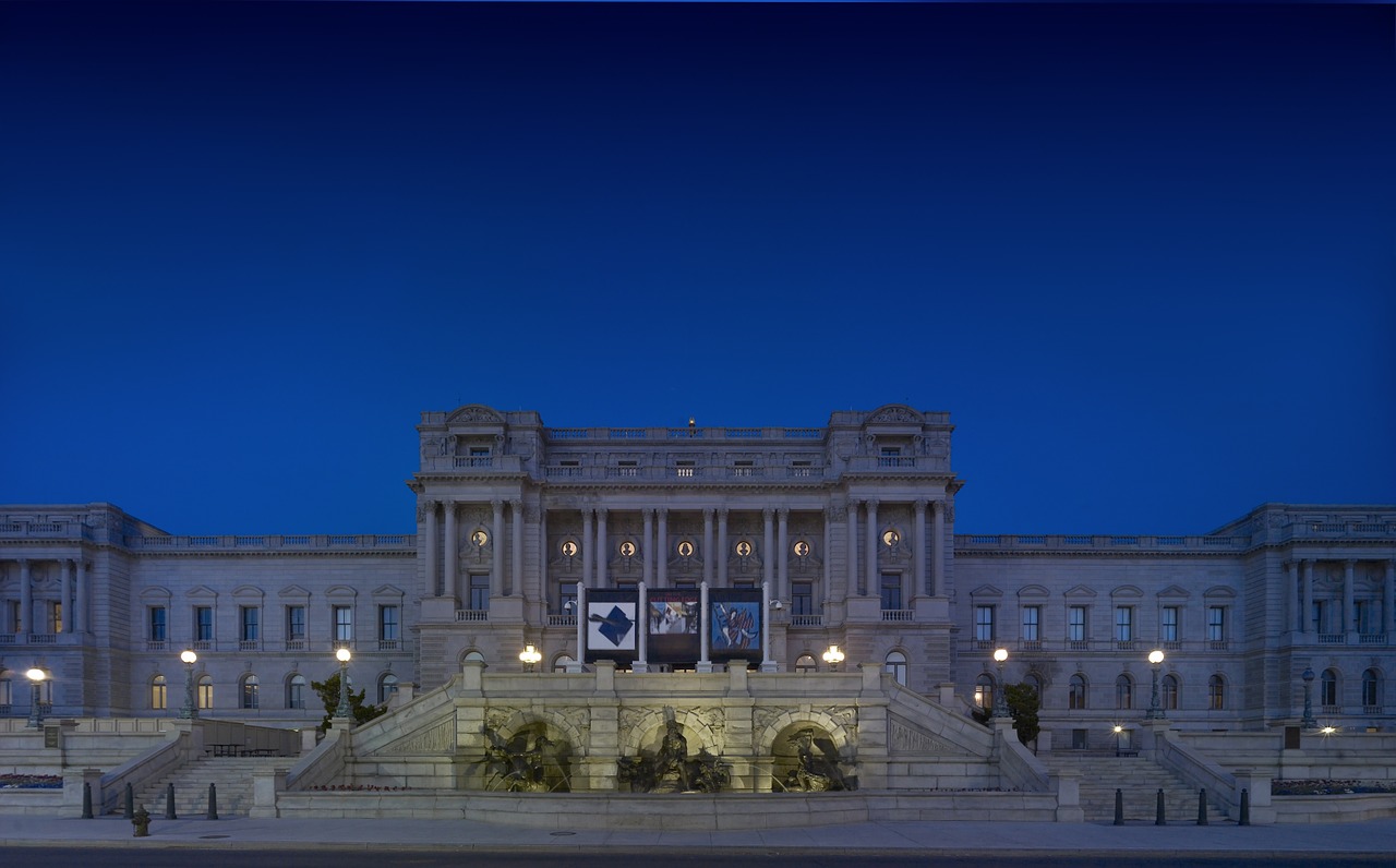 library of congress night architecture free photo