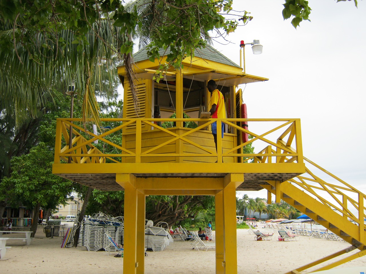 lifeguard tower barbados beach free photo