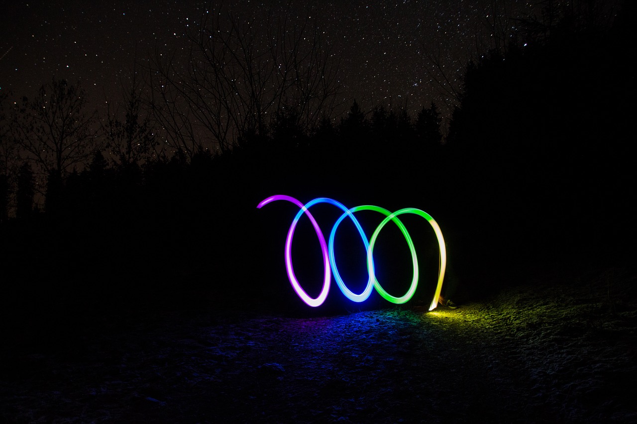 light graffiti forest long exposure free photo