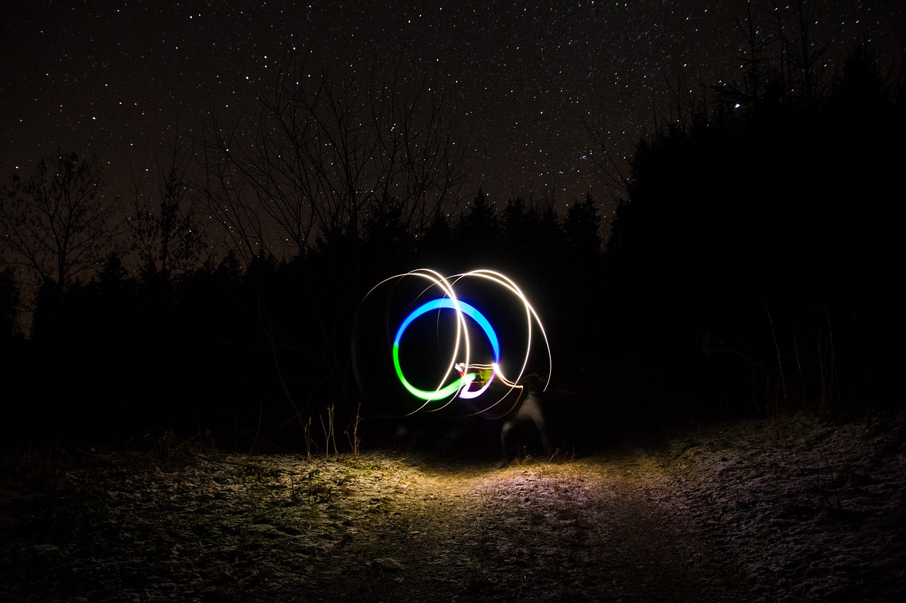 light graffiti forest long exposure free photo