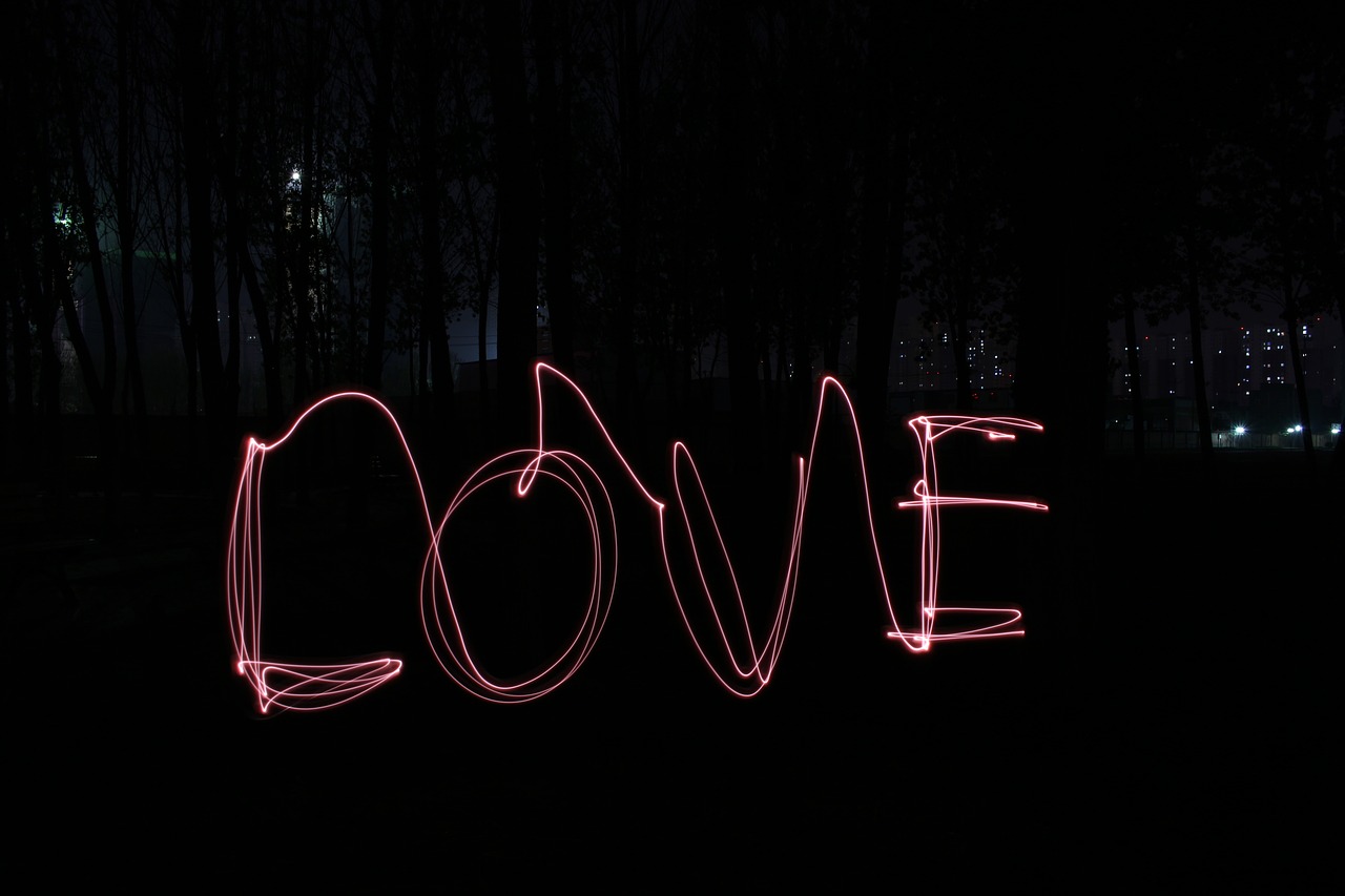 light painting love red free photo