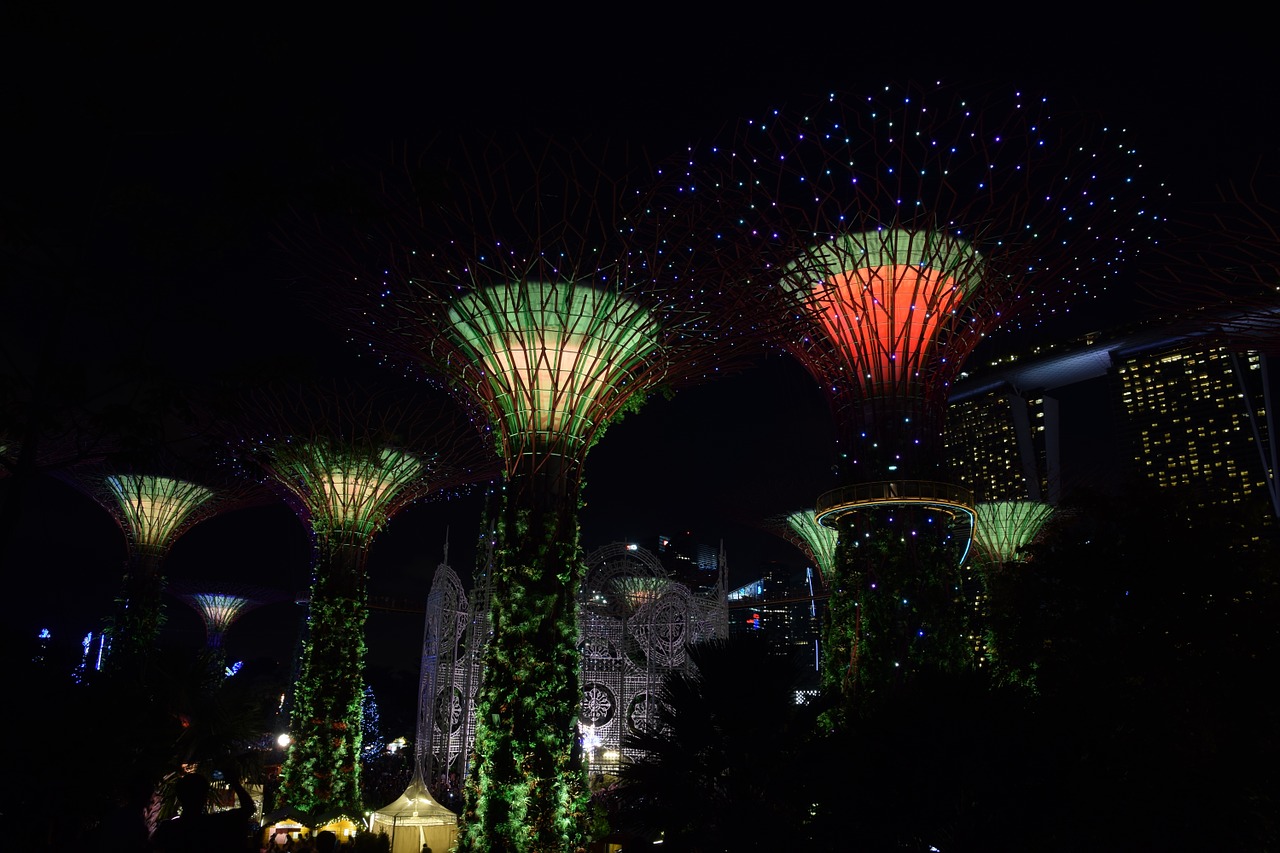light show garden of the bay architecture free photo
