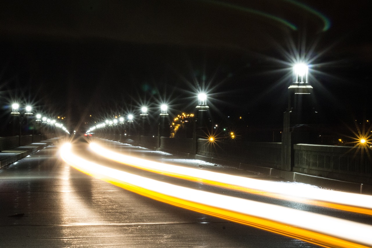 light streak bridge night free photo